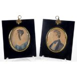 ENGLISH NAIVE ARTIST, EARLY 19TH CENTURY - PORTRAIT MINIATURES OF A LADY AND GENTLEMAN IN PROFILE,