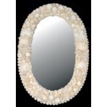 A DECORATIVE OVAL WALL MIRROR WITH SEASHELL FRAME, 76CM H