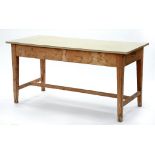A VICTORIAN PINE TABLE WITH A LATER FORMICA TOP, 153 X 67CM