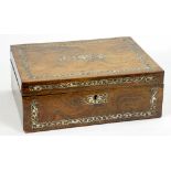 A VICTORIAN ROSEWOOD AND MOTHER OF PEARL INLAID WORKBOX, 30CM W