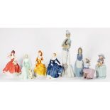 EIGHT FIGURINES INCLUDING LLADRO AND ROYAL DOULTON