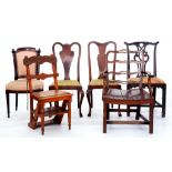 A VICTORIAN OAK METAMORPHIC LIBRARY STEPS-CHAIR AND FIVE MAHOGANY AND OTHER CHAIRS