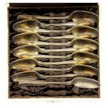 A SET OF ELEVEN GEORG JENSEN SILVER TEASPOONS, OLD DANISH PATTERN, MAKERS MARK, CASED, 9OZS 10DWTS