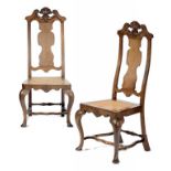 A PAIR OF NORTHERN EUROPEAN CARVED WALNUT SPOON BACK CHAIRS, 19TH C 121cm h ++Good quality heavy