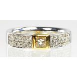 A DIAMOND RING WITH CENTRAL PRINCESS CUT DIAMOND, IN WHITE GOLD, SIZE L, 6.4G