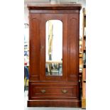 A VICTORIAN STAINED WALNUT WARDROBE WITH MIRROR INSET DOOR, 221 X 120CM