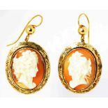 A PAIR OF VICTORIAN CAMEO EARRINGS, IN GOLD, WIRE LOOPS, 6.6G