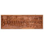 AN AFRICAN WOOD CARVING OF A TRIBAL SCENE, 150CM X49CM