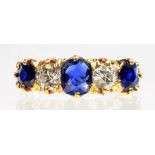 A SAPPHIRE AND DIAMOND FIVE STONE RING, IN GOLD, SIZE J, 5.3G