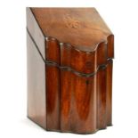 A GEORGE III MAHOGANY CUTLERY BOX WITH FITTED INTERIOR