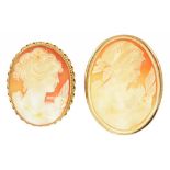 TWO CAMEO BROOCH PENDANTS IN GOLD, OR 9CT GOLD, 34.2G