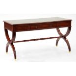 A MAHOGANY SOFA TABLE , 75CM X 140CM X 65CM