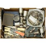 MISCELLANEOUS PLATED WARE, PEWTER AND STAINLESS STEEL HOLLOW WARE, ETC