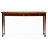 A MAHOGANY BOW FRONTED SIDE TABLE, 91.5CM H, 157.5CM W