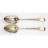 A PAIR OF GEORGE III SILVER TABLE SPOONS, OLD ENGLISH PATTERN, LONDON 1808, 3OZS 15DWTS