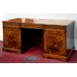 A WALNUT PEDESTAL DESK WITH LEATHER TOP, 82CM X 170CM 80CM