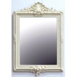 A LOUIS XVI STYLE MIRROR, 20TH CENTURY, THE WHITE PAINTED FRAME WITH FOLIATE SCROLLS AND WITH A