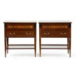 A PAIR OF MAHOGANY AND INLAID MAHOGANY SIDE TABLES WITH TWO DRAWERS, 80CM X 75CM X 40CM