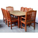 AN EXTENSIVE SET OF PAUL REEF TEAK GARDEN FURNITURE COMPRISING DINING TABLE 189CM X 100CM,