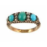 A VICTORIAN TURQUOISE AND DIAMOND RING, LATE 19TH C in gold marked 18ct, 3.6g, size L ++The