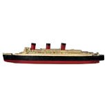 A PAINTED WOOD MODEL OF THE CUNARD OCEAN LINER RMS QUEEN MARY, C1938 with painted tinplate