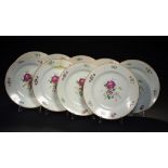 A SET OF NINE CHINESE EXPORT PORCELAIN FAMILLE ROSE PLATES, C1780 22.5cm diam ++One broken and