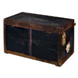 VINTAGE LUGGAGE. A PAINTED WOOD AND IRON BOUND CABIN TRUNK BY THE ARMY & NAVY CSL, C1900 with two