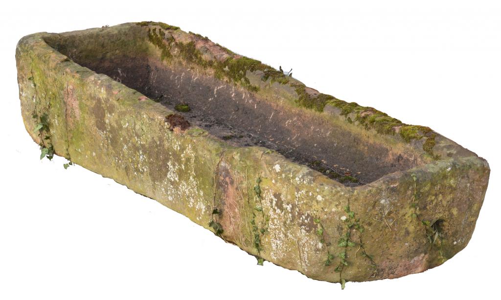 AN ENGLISH SANDSTONE TROUGH, 19TH C slightly tapered, a drain hole at one end, 40cm h; 60 x 182cm ( - Image 3 of 4