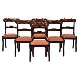 A SET OF SIX WILLIAM IV CARVED MAHOGANY DINING CHAIRS, C1830 88cm h ++Some chairs with worm in the