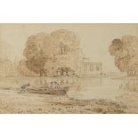 GEORGE BARRET, RA (1732-1784) THE FERRY pencil and sepia wash, 14.5 x 22.5cm Provenance: Thomas