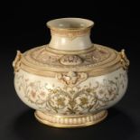 A ROYAL WORCESTER RETICULATED OLD IVORY VASE, 1884 with raised gilt decoration, 16cm h, printed mark