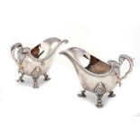 A PAIR OF GEORGE V SILVER SAUCE BOATS of heavy gauge with gadrooned rim, 18.5cm l, by Atkin Brothers