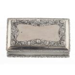 A VICTORIAN SILVER TABLE SNUFF BOX BY NATHANIEL MILLS chased with flowers and engine turned, 8.8cm