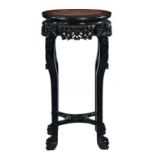 A CHINESE CARVED HARDWOOD JARDINIERE STAND WITH MARBLE INSET TOP, LATE 19TH C 80cm h ++A good