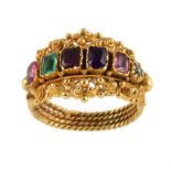 A CANNETILLE 'REGARD' RING, MID 19TH C 4.4g, size O ++In good condition the foiled stones bright and