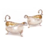 A PAIR OF ELIZABETH II SILVER GADROONED SAUCE BOATS 19cm l, maker RNP, Birmingham 1982, 31ozs ++In