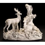 A DERBY BISCUIT GROUP OF STAGS, C1810 17cm h, unmarked A scarce model, Bradshaw (P), Derby Porcelain