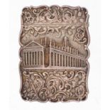 A VICTORIAN SILVER CARD CASE die stamped in high relief with the Royal Exchange on a ground of roses