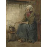 •†ANTON ABRAHAM VAN ANROOY (1870-1949) SITTING BY THE FIRE signed, watercolour, 37 x 27cm ++In