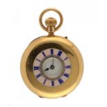 AN 18CT GOLD KEYLESS LEVER HALF HUNTING CASED WATCH, AIRD & THOMSON, GLASGOW No 14971, with enamel