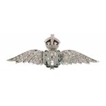A DIAMOND, PLATINUM AND WHITE GOLD AND ENAMEL ROYAL AIR FORCE 'WINGS' BROOCH, C1930 millegrain