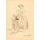 •†DAME LAURA KNIGHT, DBE, RA, RWS (1877-1970) A FINAL ADJUSTMENT signed, pencil, 29.5 x 20.5cm,