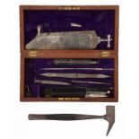 A SET OF ENGLISH POST-MORTEM INSTRUMENTS BY REYNOLDS & BRANSON, LATE 19TH C comprising saw,