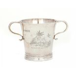 AN EDWARD VII SILVER TWO HANDLED CHRISTENING CUP engraved with a desert island and inscribed Palm