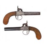 A PAIR OF 50 BORE PERCUSSION POCKET PISTOLS, CLAYTON LYMINGTON, C1840 with turn off barrel, engraved