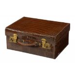 A CROCODILE HIDE DRESSING CASE AND VARIOUS CONTEMPORARY SILVER ACCESSORIES, C1900 including hand