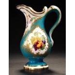 A COPELAND & GARRETT JUG IN SEVRES STYLE, C1838-47 painted with panels of fruit and flowers, 23cm h,