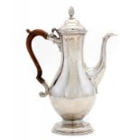 A GEORGE III SILVER BALUSTER COFFEE POT 30cm h, maker WB, a pellet between, perhaps Walter Brind,