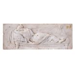 A GEORGE III STATUARY MARBLE CHIMNEYPIECE TABLET, C1800 of a classical woman reclining on a couch,