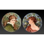 A PAIR OF AESTHETIC MOVEMENT EARTHENWARE PLAQUES PAINTED BY ELIZABETH FERGUS MACLELLAN, DATED 1883